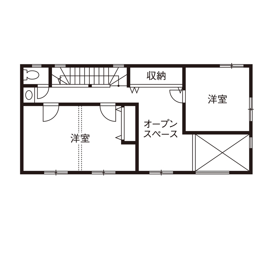山崎建設 【習志野市/2000万円台/間取り図有り】リビングの吹抜けが開放的なジャパンディスタイルの住まいの間取り図（2LDK）2階