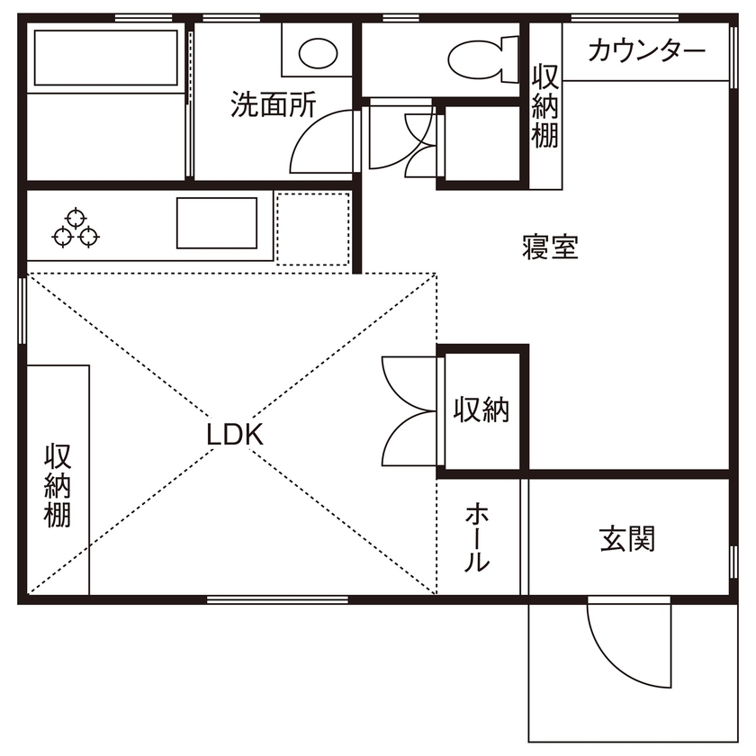 山崎建設 【1000万円台/間取り図有り】まるで古民家のような落ち着き。無垢材をふんだんに使った平屋の住まいの間取り図（1LDK）1階