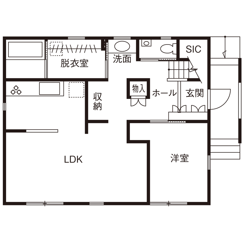 山崎建設 【千葉市/3000万円台/間取り図有り】「日々の生活のしやすさ」にフォーカスした効率的な動線の住まいの間取り図（4LDK）1階