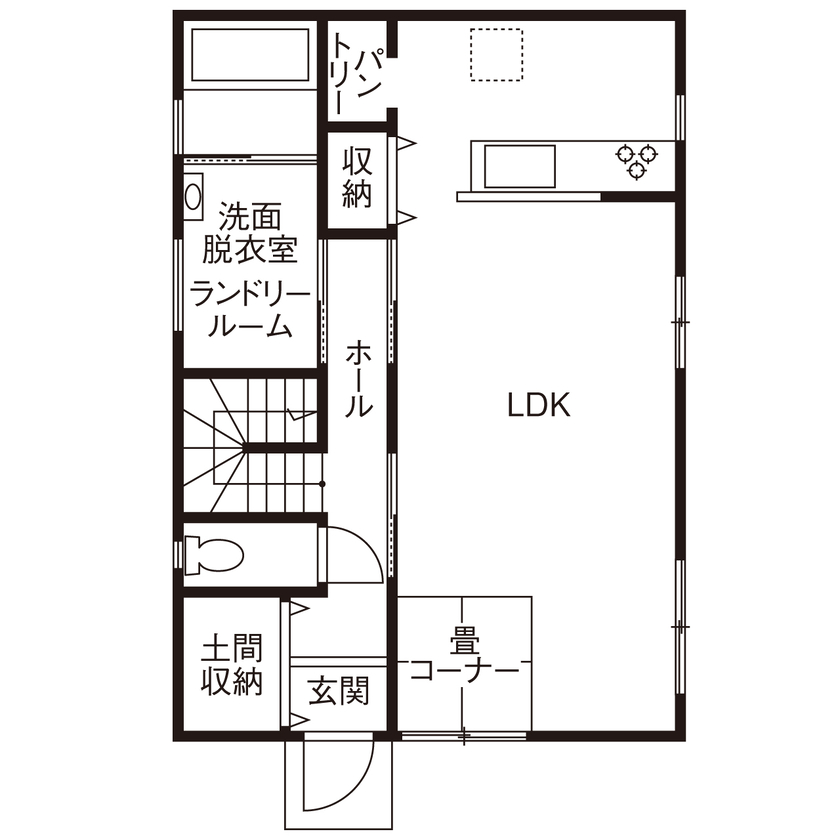 山崎建設 【3000万円台/間取り図有り】子育て世帯が快適に暮らせる工夫が詰まったナチュラルテイストの家の間取り図（4LDK）1階