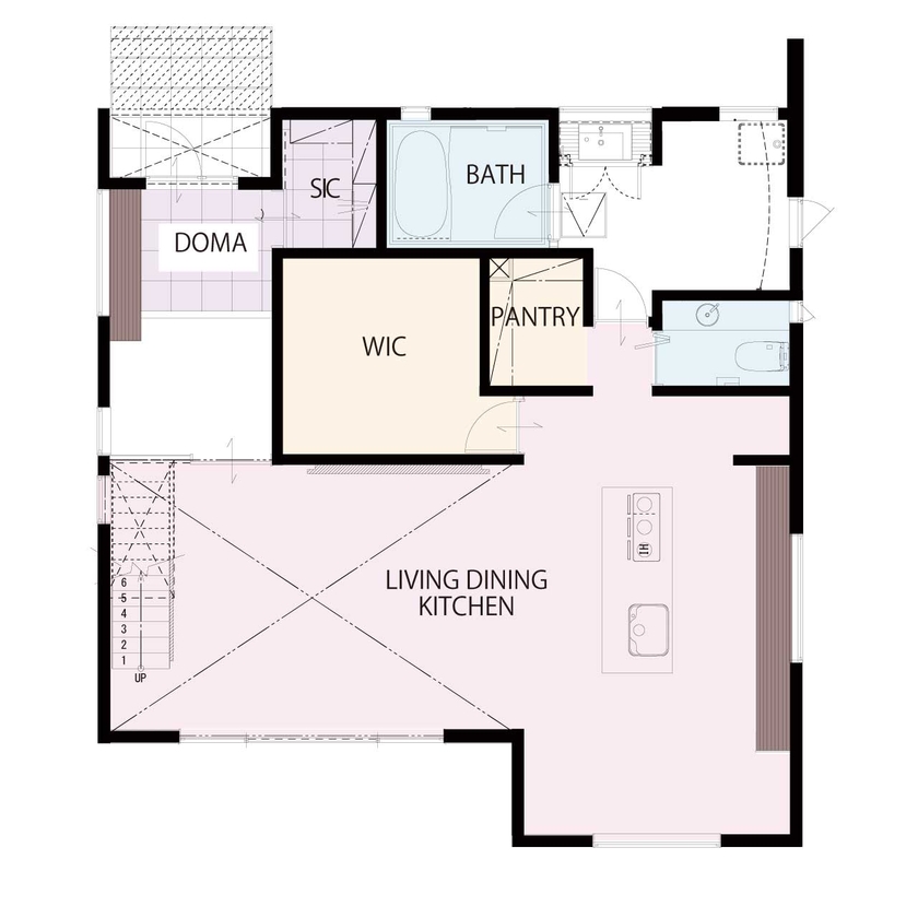 東栄住宅 開放感とデザイン性にこだわった、安全で快適な家の間取り図（3LDK）1階