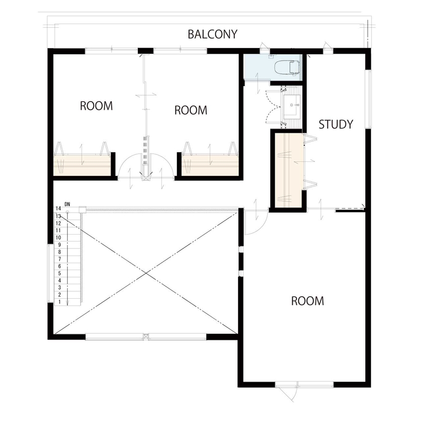 東栄住宅 開放感とデザイン性にこだわった、安全で快適な家の間取り図（3LDK）2階