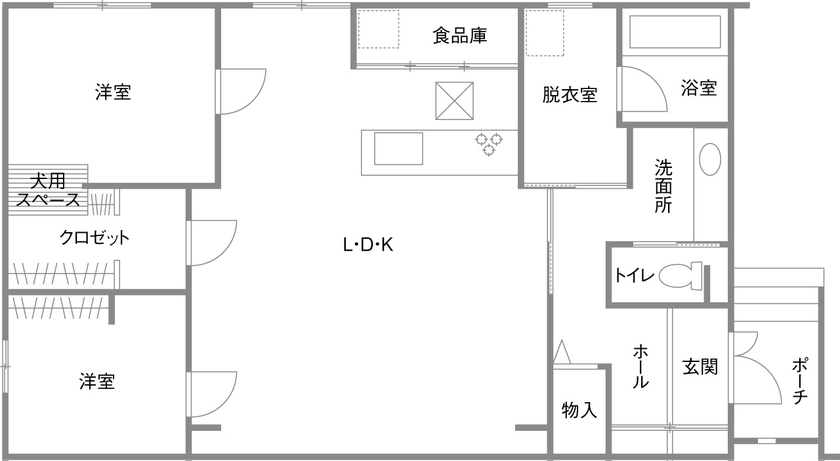 昭和建設 【2300万円で建てた家／間取り図有】20代で実現！広いリビングとこだわりのエクステリアが映える家の間取り図（2LDK）1階