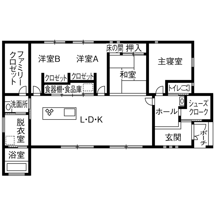 昭和建設 【2500万円台で建てた家／間取り図有】収納スペースもオシャレ＆個性的に。生活感を出さずに暮らせる平屋の間取り図（4LDK）1階