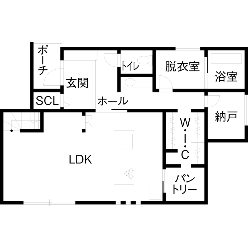 昭和建設 【2000万円～2499万円で建てた家／間取り図有】一括収納と効率的な動線で長く快適に暮らせるモダンな家の間取り図（3LDK＋納戸）1階