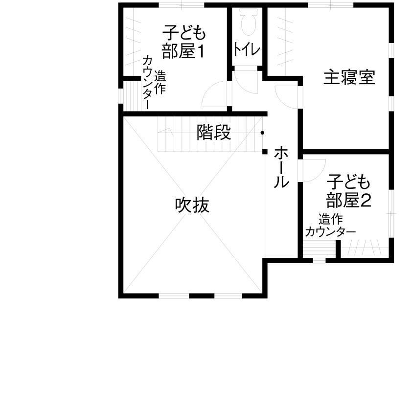 昭和建設 【2800万円台で建てた家／間取り図有】吹抜けリビングとモダンな和室で美しく暮らすホテルライクな家の間取り図（4LDK）2階