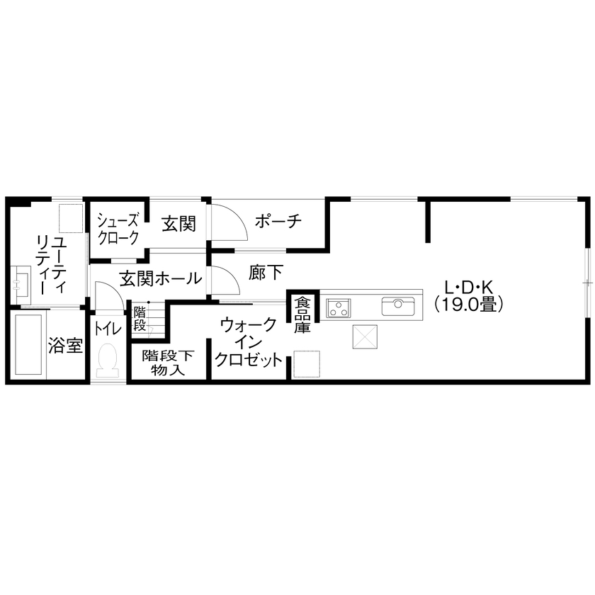 昭和建設 【2200万円台で建てた家／間取り図有】ヴィンテージ感あふれる家具が似合う、ブルックリンスタイルの家の間取り図（3LDK＋納戸）1階