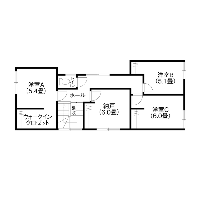 昭和建設 【2200万円台で建てた家／間取り図有】ヴィンテージ感あふれる家具が似合う、ブルックリンスタイルの家の間取り図（3LDK＋納戸）2階