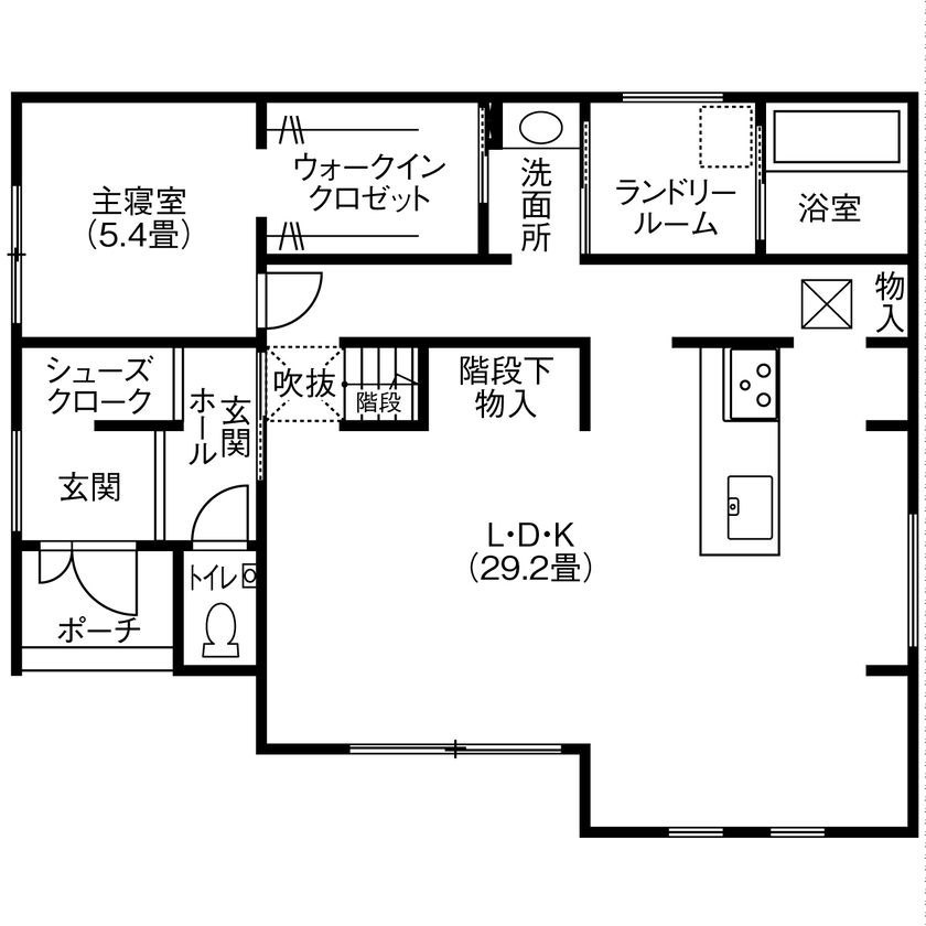 昭和建設 【2000万円～2499万円で建てた家／間取り図有】淡色でまとめたコーディネートが素敵なジャパンディスタイルの間取り図（4LDK+納戸）1階