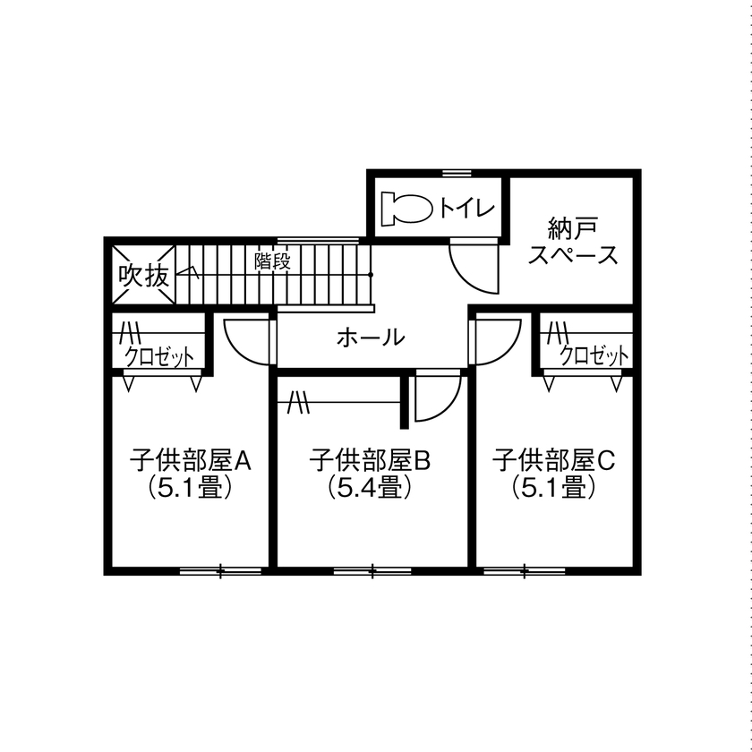 昭和建設 【2000万円～2499万円で建てた家／間取り図有】淡色でまとめたコーディネートが素敵なジャパンディスタイルの間取り図（4LDK+納戸）2階