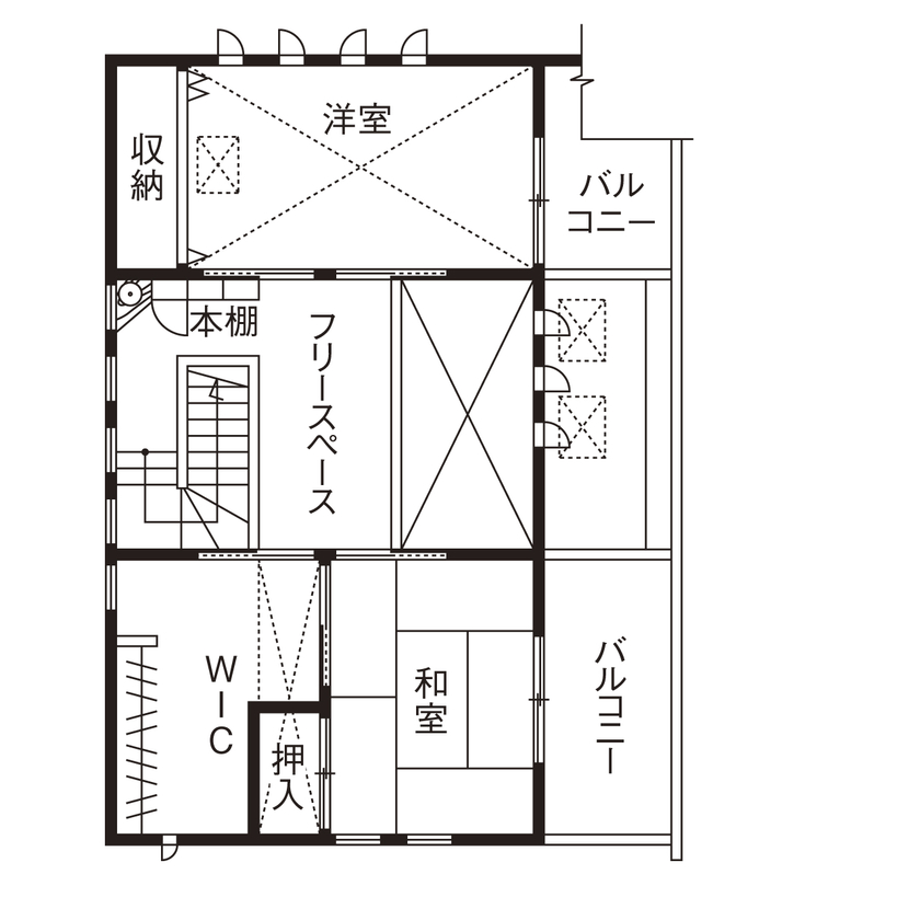 三和木 【土間×薪ストーブ×大屋根×42坪|間取り有】飴色の無垢が愛おしい。10年を経て、より魅力を増す和モダンの間取り図（3LDK+WIC）2階