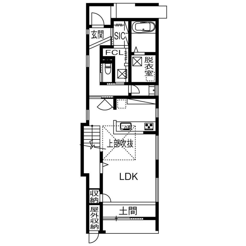 僕らの家 【3000万円～3499万円／趣味・防音室／収納充実／間取り】家族のつながりを感じ、心行くまで音楽を楽しむ家の間取り図（2LDK+防音室）1階