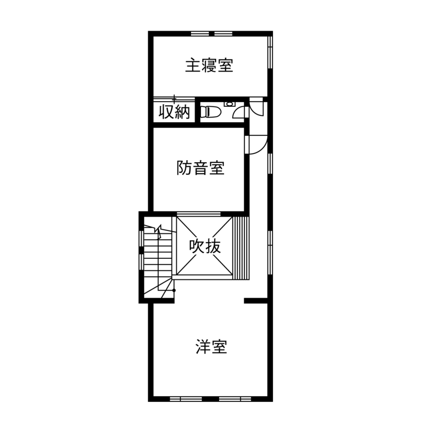僕らの家 【3000万円～3499万円／趣味・防音室／収納充実／間取り】家族のつながりを感じ、心行くまで音楽を楽しむ家の間取り図（2LDK+防音室）2階