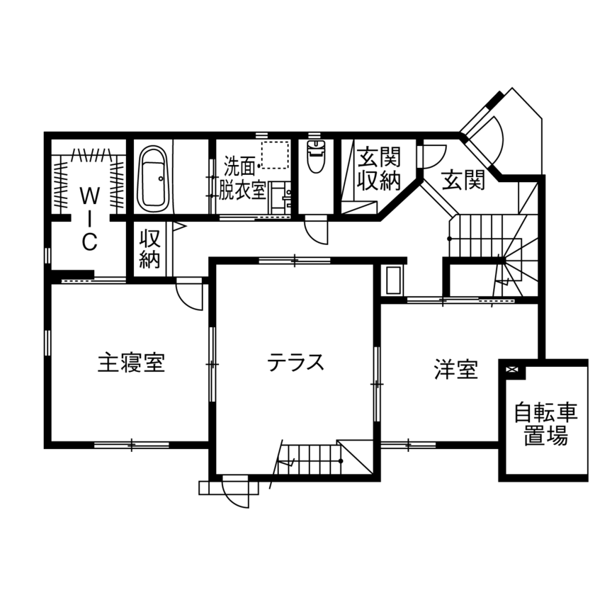 僕らの家 【3500万円～3999万円／2階リビング／テラス／間取り】家族みんなで遊べるアスレチックのある家の間取り図（3LDK）1階