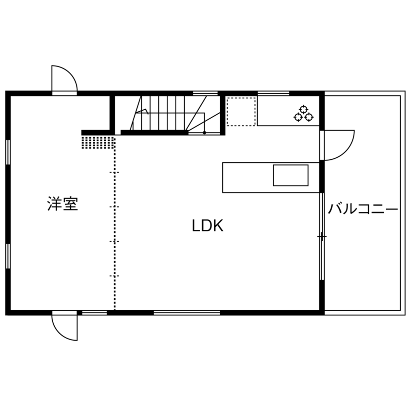 僕らの家 【6000万円～6499万円／地下室／2階リビング／間取り】緑を楽しむ開放的なLDKとホームシアターを楽しむ家の間取り図（2LDK＋地下室）2階