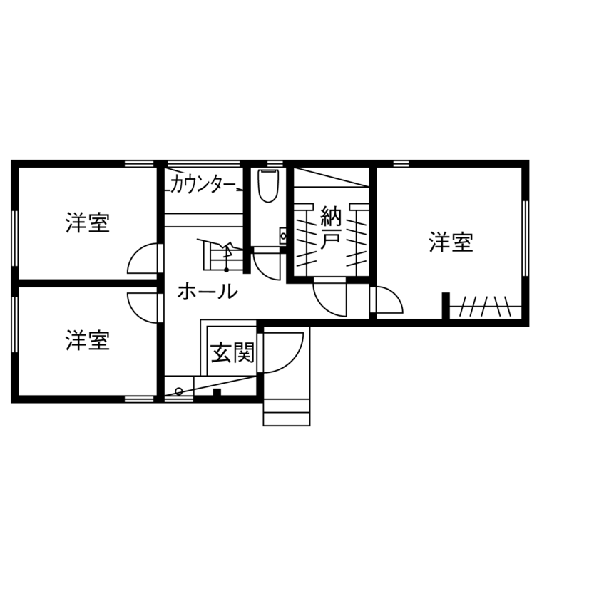 僕らの家 【3500万円～3999万円／狭小／2階リビング／間取り】上下階をつなぐスタイリッシュな階段室のある家の間取り図（4LDK）1階