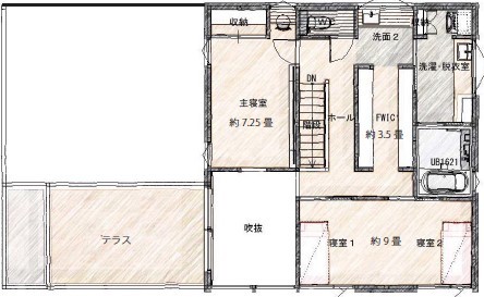 エイジングハウス 【間取り図有/3000万円台】真っ白なスタイリッシュな外観と、生活動線に徹底的にこだわったお家の間取り図（3LDK）２階