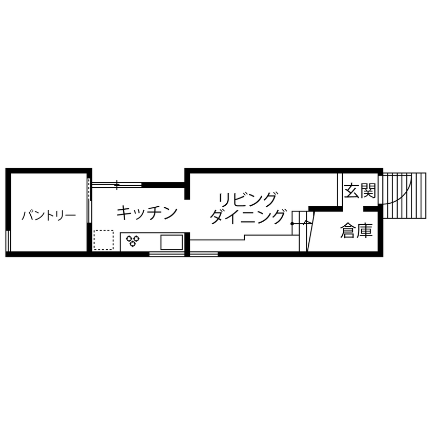 エアコーポレーション 【間取り図有｜1500万円｜1LDK｜建築家と建てる｜変形狭小地｜3フロア構造】1間半間口の家の間取り図（1LDK）1階