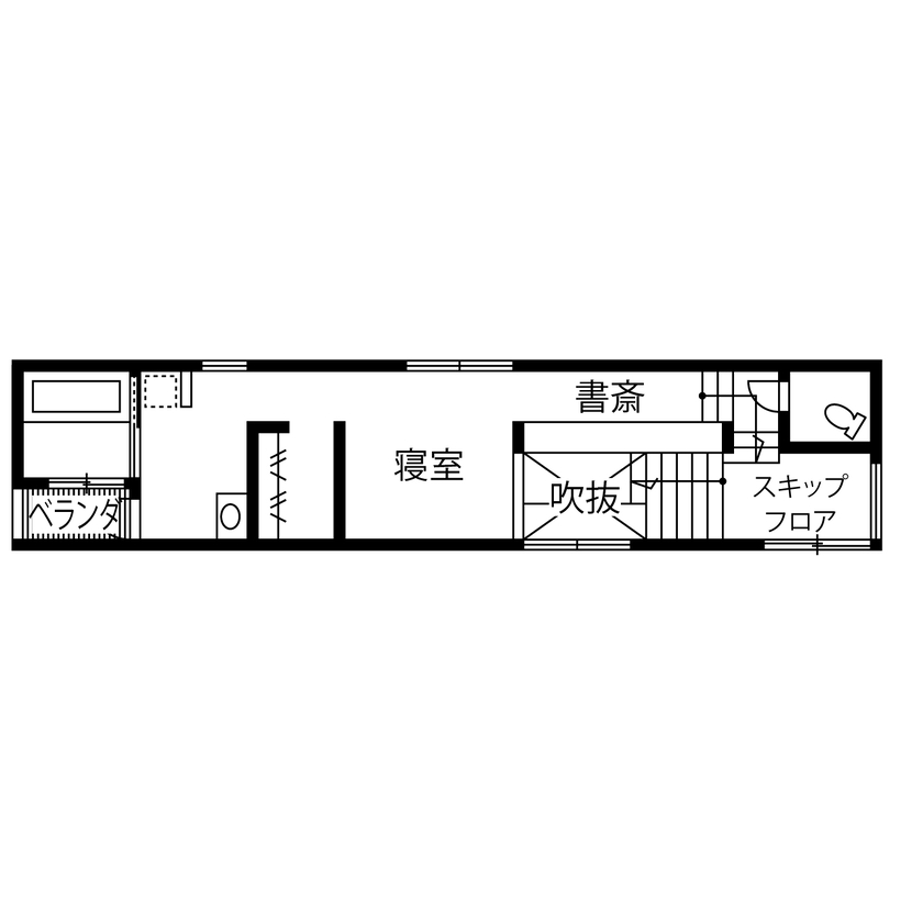 エアコーポレーション 【間取り図有｜1500万円｜1LDK｜建築家と建てる｜変形狭小地｜3フロア構造】1間半間口の家の間取り図（1LDK）2階