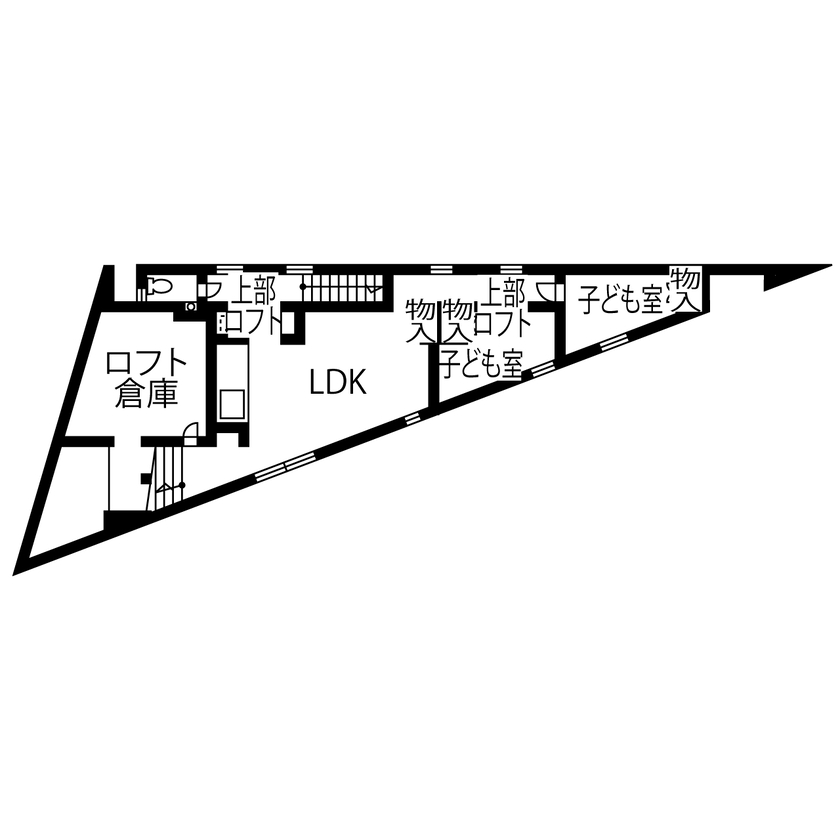 エアコーポレーション 【間取り図有｜2500万円台｜3LDK｜建築家と建てる｜狭小変形土地｜インナーガレージ】三角地の家の間取り図（3LDK）2階