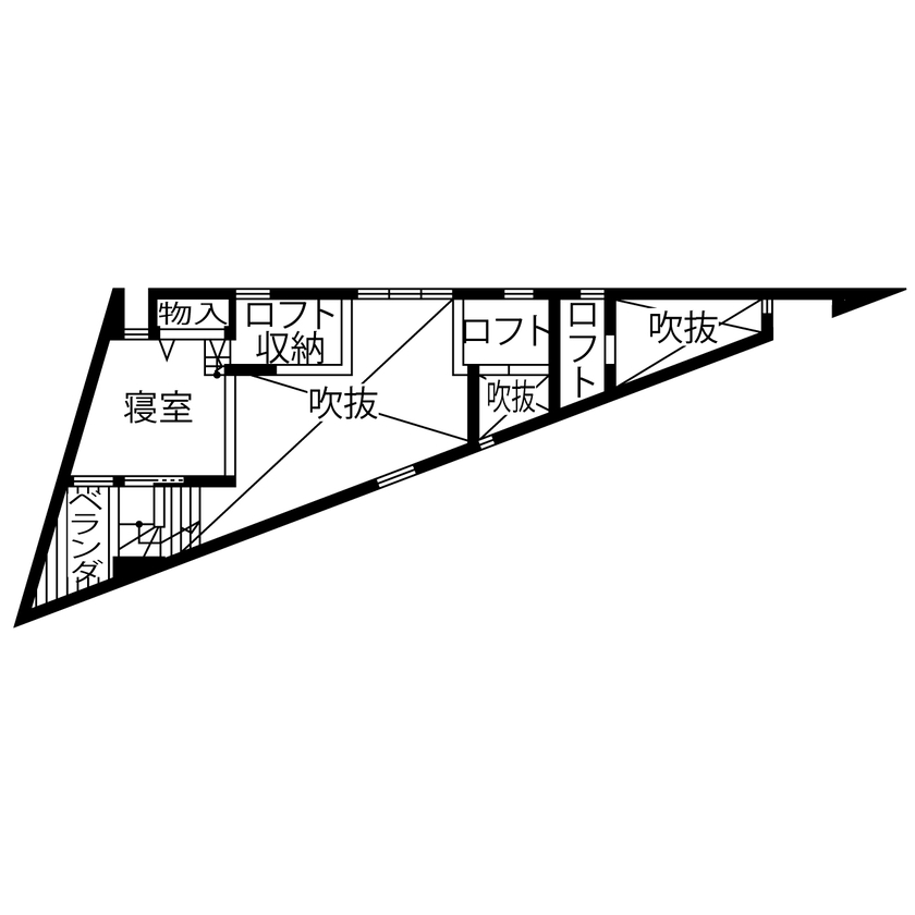 エアコーポレーション 【間取り図有｜2500万円台｜3LDK｜建築家と建てる｜狭小変形土地｜インナーガレージ】三角地の家の間取り図（3LDK）ロフト