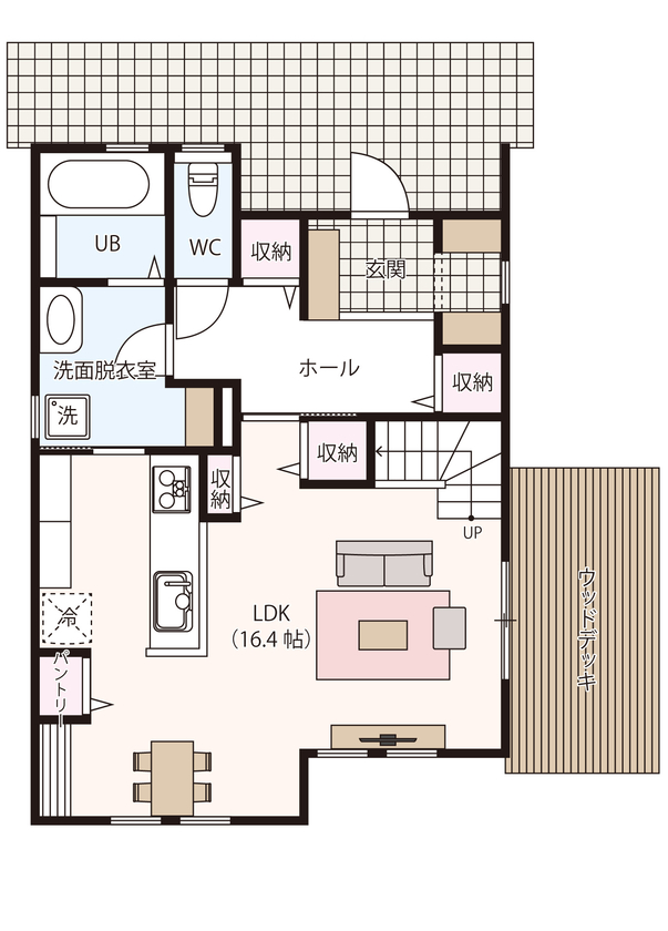 ブルージア 【2000万円台/間取り有】フレンチテイストを取り入れた、「都市型のアメリカンスタイル」の間取り図（3LDK）1階