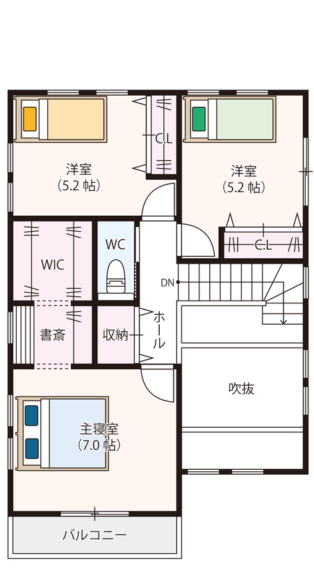ブルージア 【2000万円台/間取り有】フレンチテイストを取り入れた、「都市型のアメリカンスタイル」の間取り図（3LDK）2階