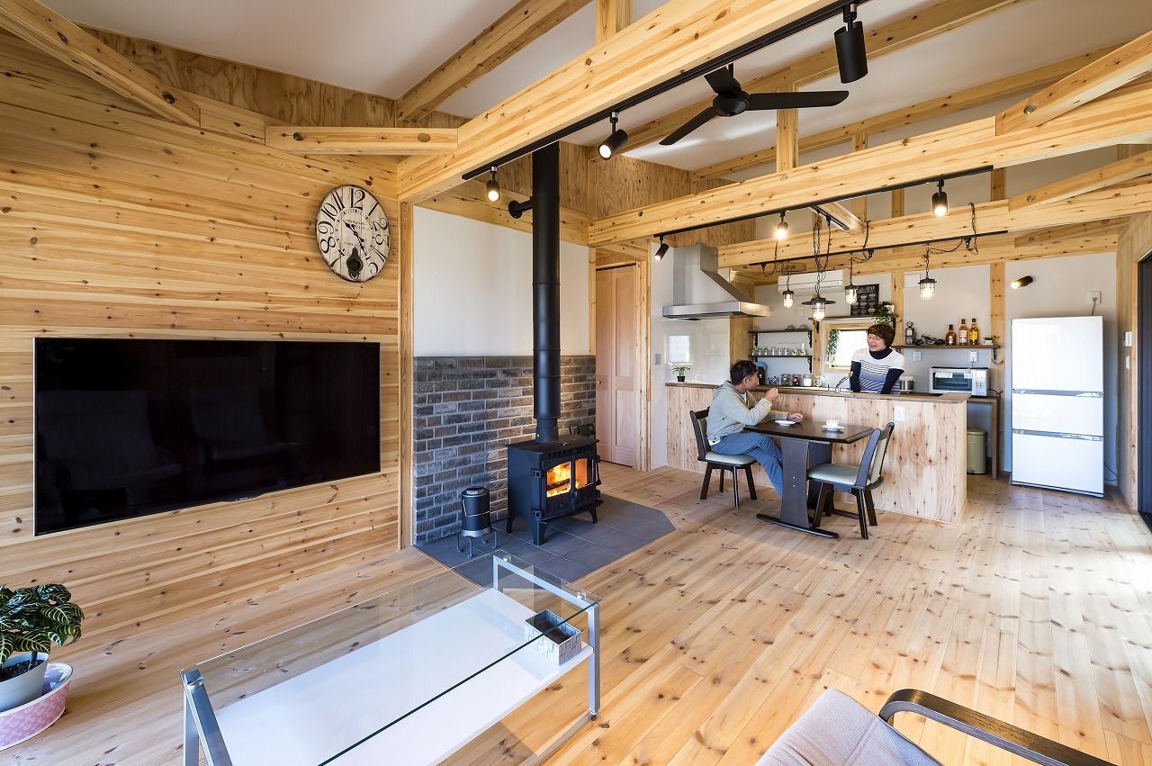 BinO太田 中村住宅工業 【COVACO #薪ストーブ #ガレージ #ウッドデッキ】木の温もりに包まれたログハウス風平屋の建築実例画像2