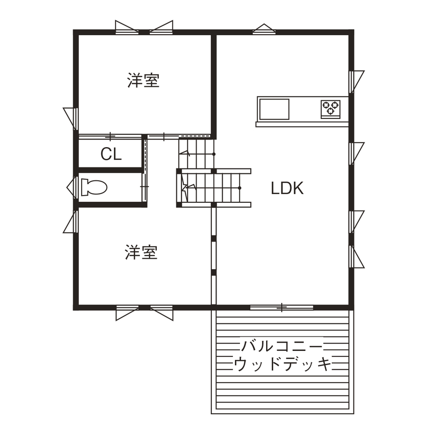 BinO太田 中村住宅工業 【WAVE #ガレージ #ウッドバルコニー #DIY】アウトドアもインドアも！丸ごと遊びつくす家の間取り図（3LDK＋2ndリビング）2階