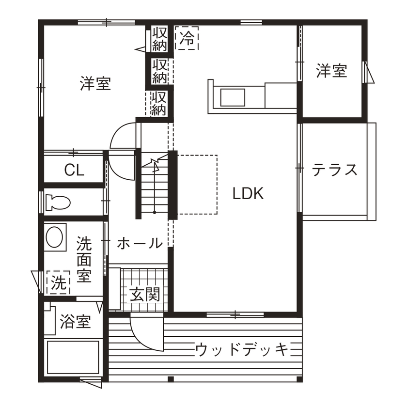 BinO太田 中村住宅工業 【LOAFER #北欧風 #薪ストーブ #ニッチ】木の家！薪ストーブ！希望を叶えた理想の家の間取り図（4LDK＋小屋裏部屋）1階