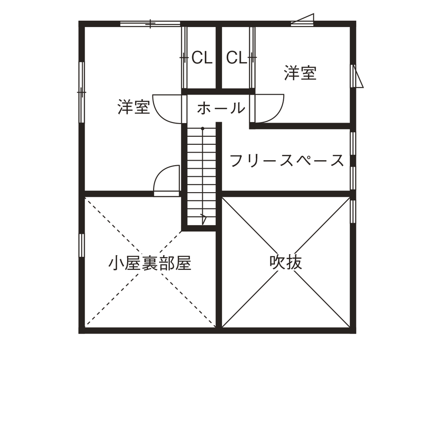 BinO太田 中村住宅工業 【LOAFER #北欧風 #薪ストーブ #ニッチ】木の家！薪ストーブ！希望を叶えた理想の家の間取り図（4LDK＋小屋裏部屋）2階
