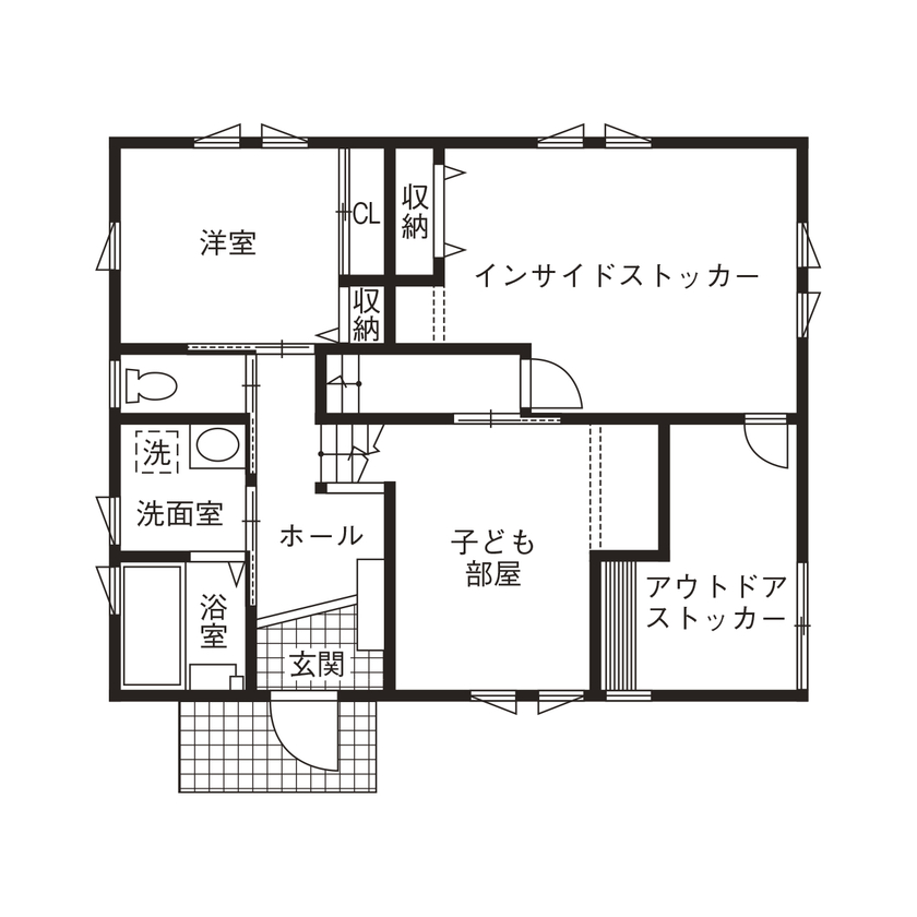 BinO太田 中村住宅工業 【ALLen #パントリー #ウッドバルコニー 】家族も友達も居心地がいい空間 いつも誰かが遊びに来る家の間取り図（4LDK＋ガレージ）1階