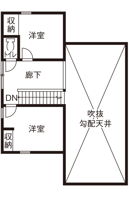 BinO太田 中村住宅工業 【POCHE #書斎 #ガレージ #ウッドデッキ】ワークスペースとアウトドアストッカー 仕事も趣味も充実の家の間取り図（3LDK）2階
