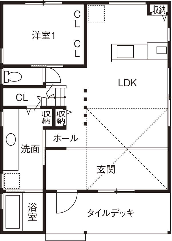 BinO太田 中村住宅工業 【LOAFER  #土間リビング #造作カウンター #造作洗面】念願の家淹れコーヒータイムを楽しむ家の間取り図（3LDK＋小屋裏部屋）1階