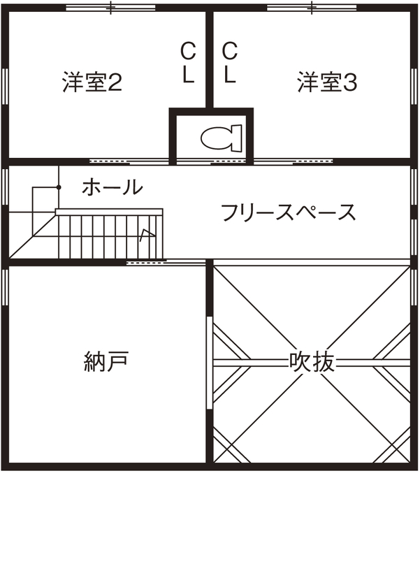 BinO太田 中村住宅工業 【LOAFER  #土間リビング #造作カウンター #造作洗面】念願の家淹れコーヒータイムを楽しむ家の間取り図（3LDK＋小屋裏部屋）2階