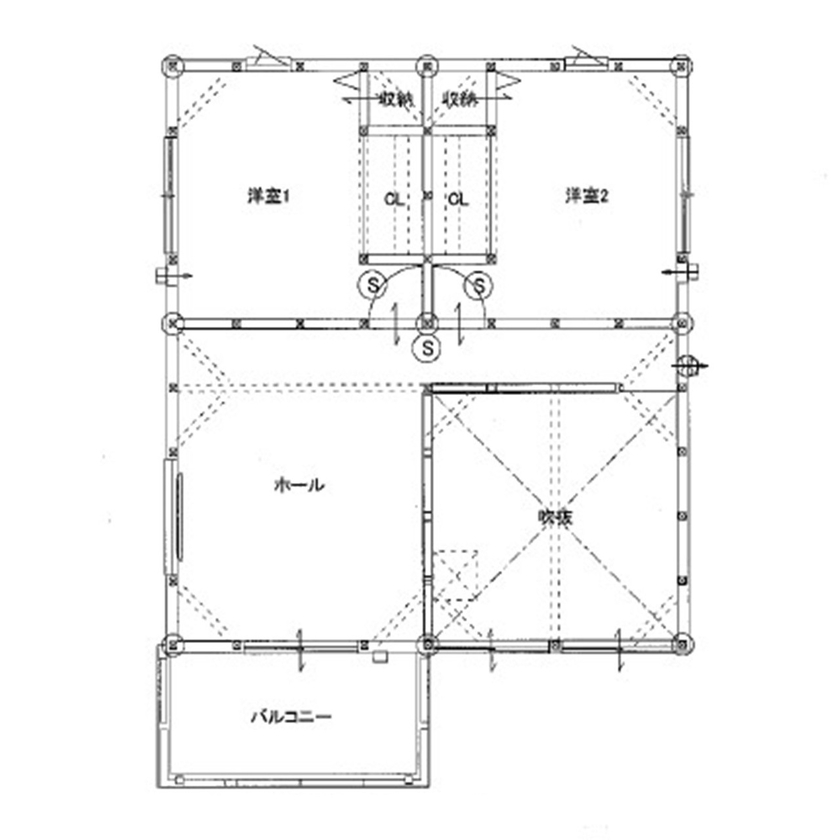 BinO太田 中村住宅工業 【BOOOTS #吹抜け #セカンドリビング】こだわりのリビング階段と薪ストーブ 自然と人が集まるLDKの間取り図（3LDK＋2階ホール）2階