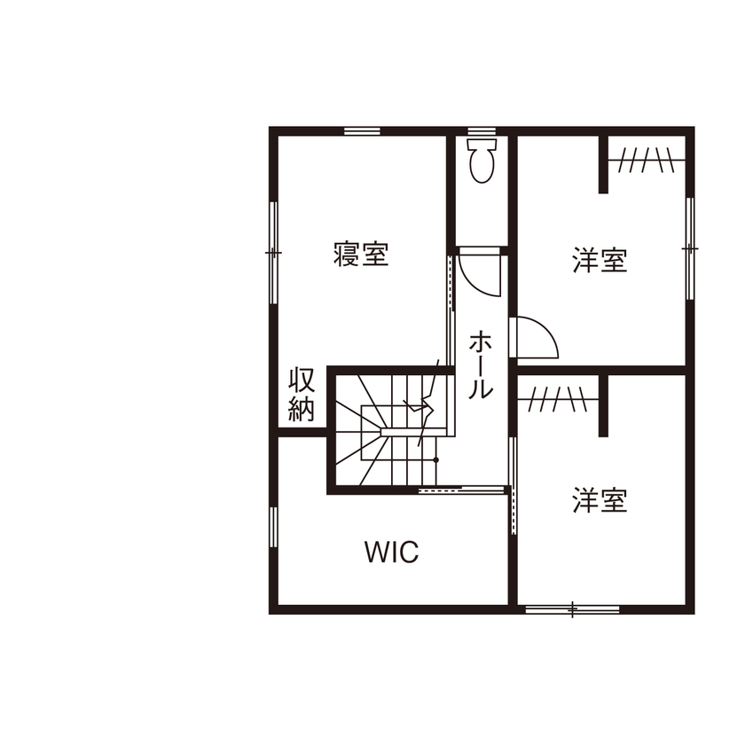 サンエルホーム 【松山市／広々LDK】家事の姿が絵になる可愛いキッチン。料理をしながら、子どもが遊ぶ様子も目に入るの間取り図（4LDK）2階