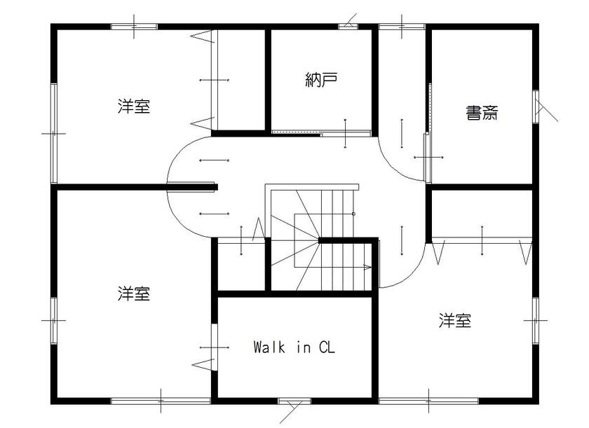 川口建設 【2000万円台/和歌山県/木の家/30坪台/間取り】備長炭の天井に松の梁が映える、産直材を贅沢に使った家の間取り図（4LDK）2階