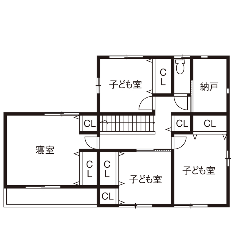 川口建設 【2000万円台/大阪府/木の家/変形地/間取り】斜面地に建てた頑丈な木造住宅。眺めを楽しみ、デッキでBBQもの間取り図（5LDK）２階