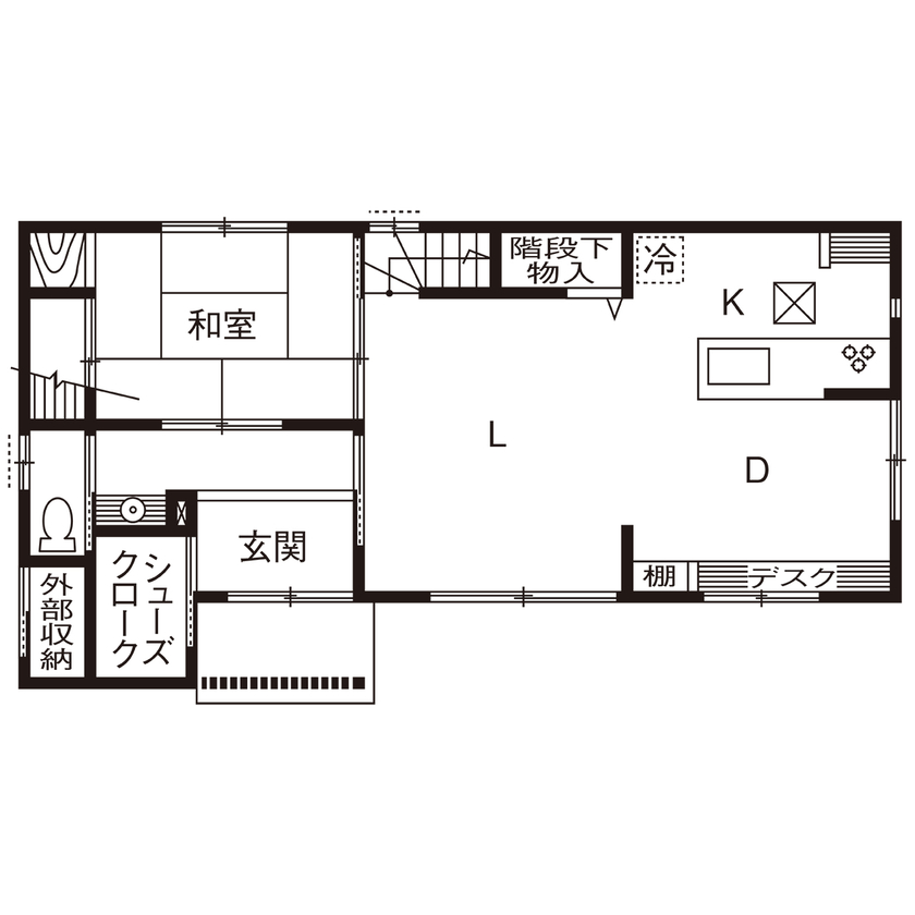 川口建設 【2000万円台/大阪府/木の家/ナチュラル/30坪台/間取り図】自然素材のデザイン住宅。子育て家族の快適な家の間取り図（3LDK）1階