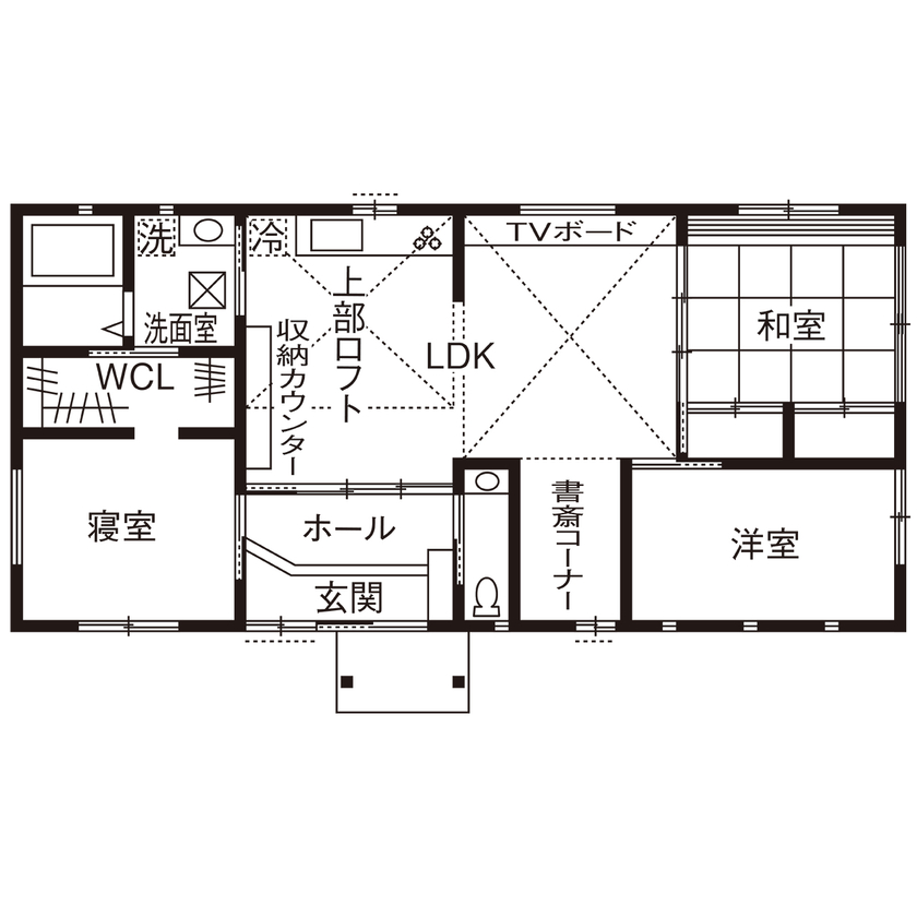 川口建設 【2000万円台/平屋/吹き抜け/ロフト/造作】良質の木をふんだんに使った手造りの家。高性能を納得価格で実現の間取り図（3LDK）1階