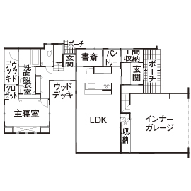 オカモトハウジング 【間取り図有/ガレージ/スキップフロア】空間を生み出す、シンプル&ラグジュアリーなデザインハウスの間取り図（3LDK）1階