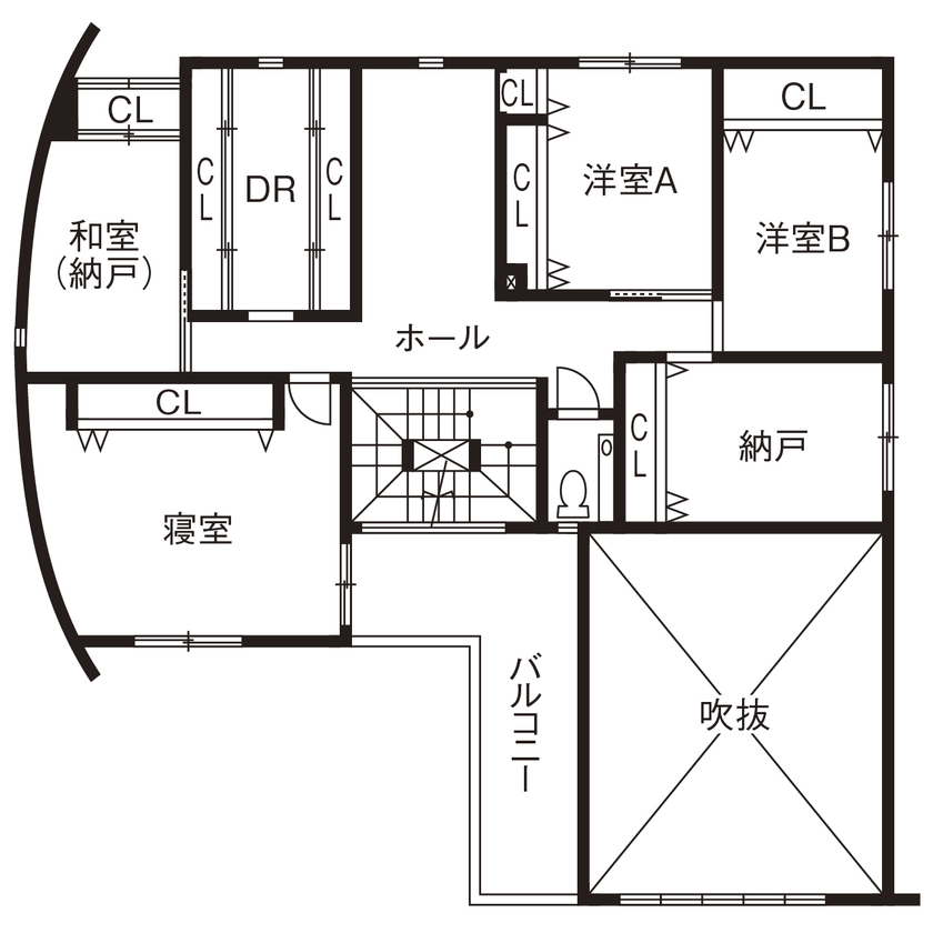 オカモトハウジング 【間取り図有/吹き抜け/ガレージ】規制があるから、名作が生まれる。準防火地域に建つ木造3階建ての大邸宅の間取り図（4LDK）2階