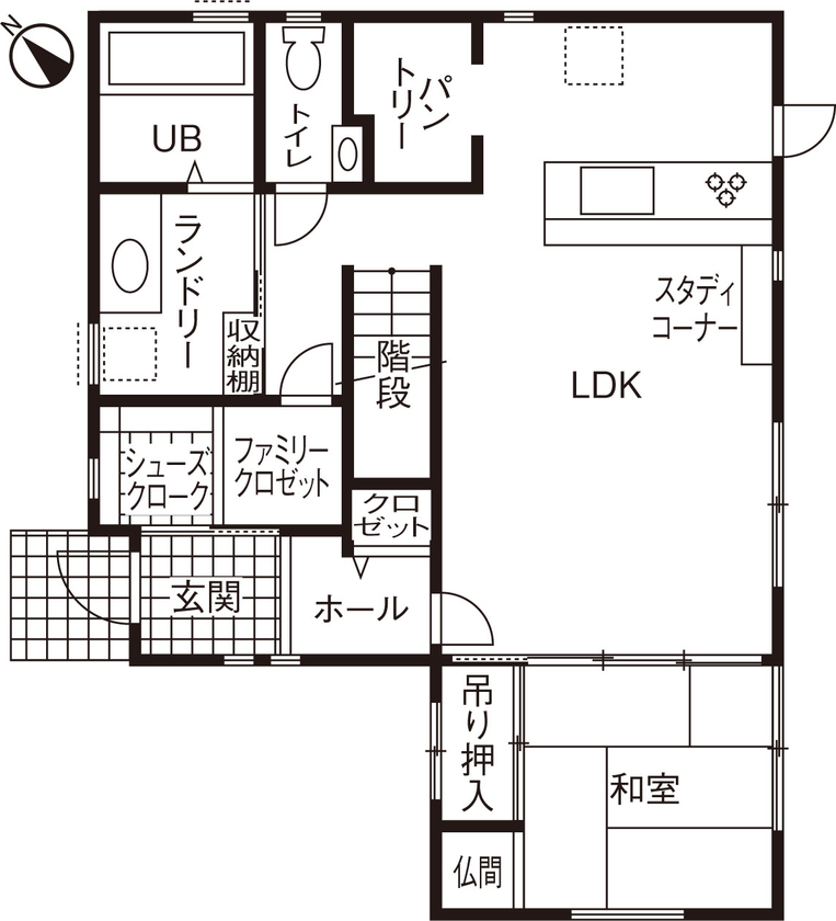 藤見工務店 【奈良県/2000万円台/間取り図有】左官の塗りまでこだわった大工が手掛けた造作収納が光る和モダンの家の間取り図（3LDK）1階