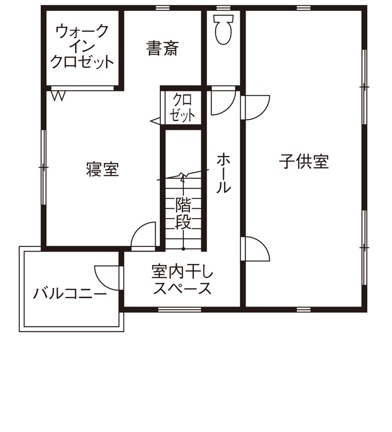 藤見工務店 【奈良県/2000万円台/間取り図有】左官の塗りまでこだわった大工が手掛けた造作収納が光る和モダンの家の間取り図（3LDK）2階