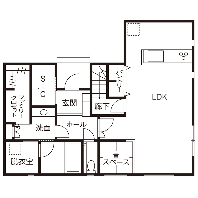 グランイデアル 【埼玉県/4LDK/ルーフバルコニー】家じゅうを走り回って遊べる「子どもファースト」な住まいの間取り図（4LDK）1階