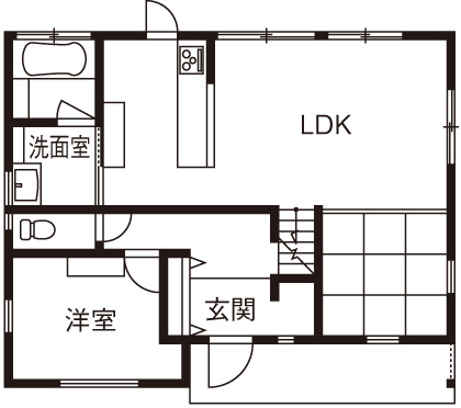 優建築工房 【30坪台・緑あふれる】木漏れ日さす緑豊かな空間。ウッドデッキと勾配天井のある和モダンの家の間取り図null1階