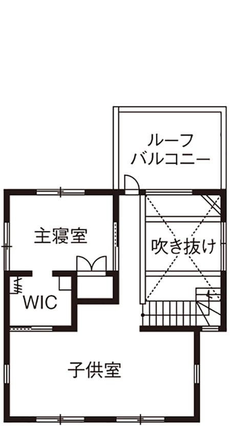 優建築工房 【30坪台/吹抜け/家事動線/間取り図】資料請求から12年越しの家探し。光と風に包まれる自然素材の住まいの間取り図（3LDK）2階