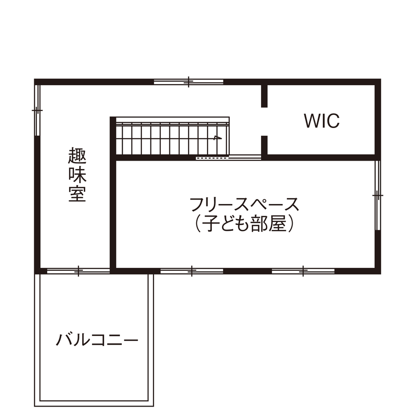 優建築工房 【2000万円台/20坪台/間取り図】子供たちと横並びの食事の時間が幸せ。 蔵をイメージした和モダンスタイルの間取り図（3LDK）2階