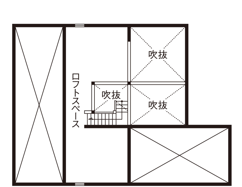 優建築工房 【3100万円台/40坪台/間取り図/平屋】デッキや広縁で家族団らんを楽しめる無垢材の平屋の間取り図（3LDK）ロフト